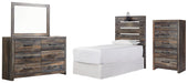 Drystan Twin Panel Headboard with Mirrored Dresser and Chest Huntsville Furniture Outlet