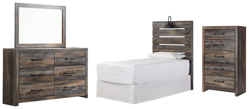 Drystan Twin Panel Headboard with Mirrored Dresser and Chest Huntsville Furniture Outlet