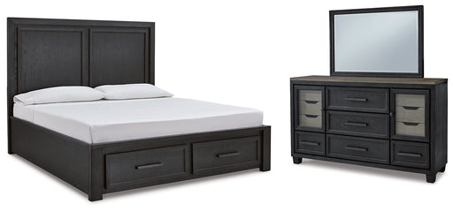 Foyland California King Panel Storage Bed with Mirrored Dresser Huntsville Furniture Outlet