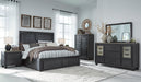 Foyland King Panel Storage Bed with Mirrored Dresser, Chest and 2 Nightstands Huntsville Furniture Outlet