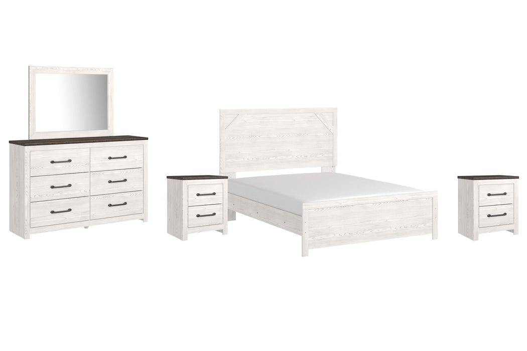 Gerridan Queen Panel Bed with Mirrored Dresser and 2 Nightstands Huntsville Furniture Outlet
