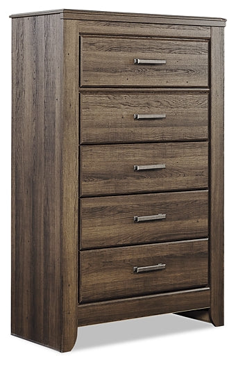 Juararo King Panel Bed with Mirrored Dresser, Chest and Nightstand Huntsville Furniture Outlet