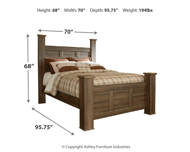 Juararo Queen Poster Bed with Mirrored Dresser and 2 Nightstands Huntsville Furniture Outlet