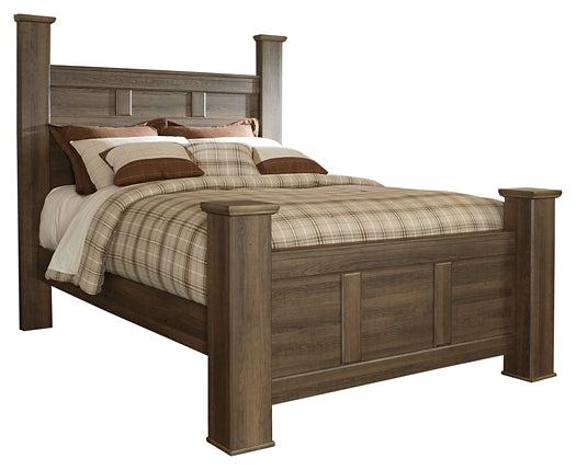 Juararo Queen Poster Bed with Mirrored Dresser and 2 Nightstands Huntsville Furniture Outlet