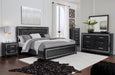 Kaydell King/California King Upholstered Panel Headboard with Mirrored Dresser and 2 Nightstands Huntsville Furniture Outlet