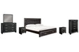 Kaydell King Panel Bed with Storage with Mirrored Dresser, Chest and 2 Nightstands Huntsville Furniture Outlet