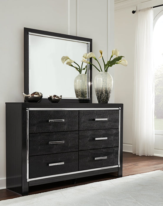 Kaydell King Upholstered Panel Bed with Mirrored Dresser Huntsville Furniture Outlet