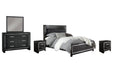 Kaydell King Upholstered Panel Bed with Mirrored Dresser and 2 Nightstands Huntsville Furniture Outlet
