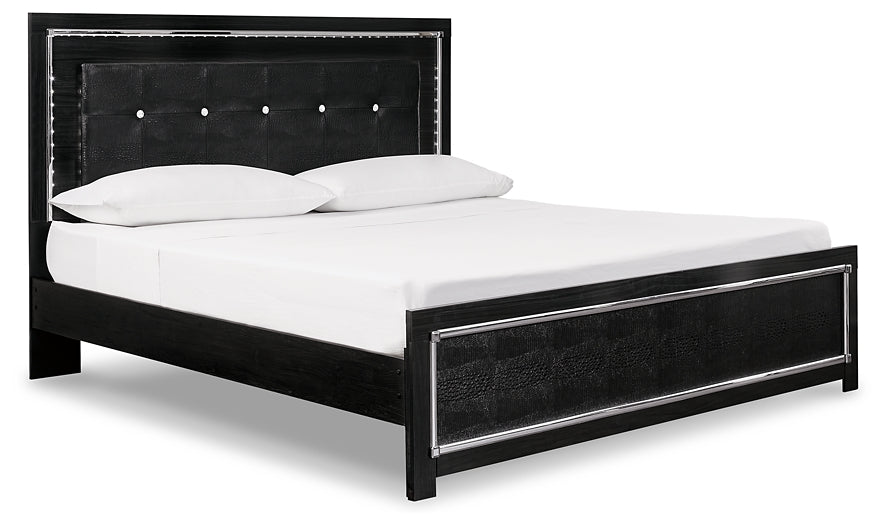 Kaydell King Upholstered Panel Bed with Mirrored Dresser and 2 Nightstands Huntsville Furniture Outlet