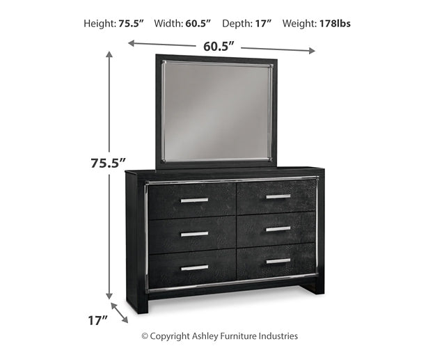 Kaydell King Upholstered Panel Headboard with Mirrored Dresser Huntsville Furniture Outlet