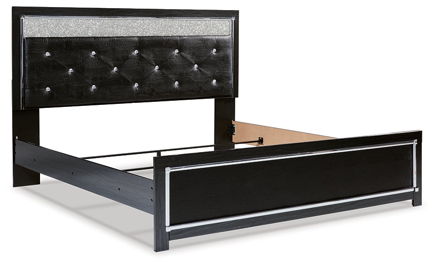 Kaydell King Upholstered Panel Platform Bed with Mirrored Dresser, Chest and Nightstand Huntsville Furniture Outlet