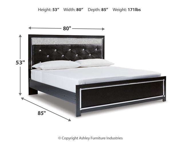 Kaydell King Upholstered Panel Platform Bed with Mirrored Dresser Huntsville Furniture Outlet