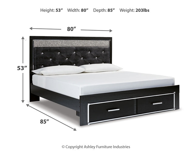 Kaydell King Upholstered Panel Storage Bed with Mirrored Dresser Huntsville Furniture Outlet