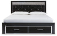 Kaydell King Upholstered Panel Storage Platform Bed with Mirrored Dresser and 2 Nightstands Huntsville Furniture Outlet