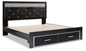 Kaydell King Upholstered Panel Storage Platform Bed with Mirrored Dresser and 2 Nightstands Huntsville Furniture Outlet