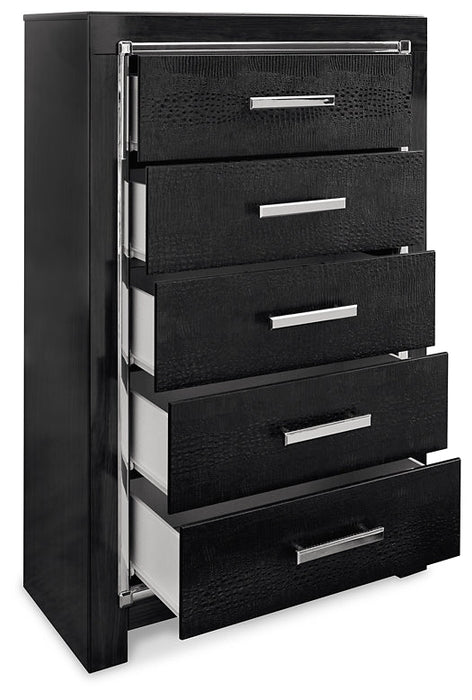 Kaydell Queen Upholstered Panel Storage Bed with Mirrored Dresser, Chest and Nightstand Huntsville Furniture Outlet
