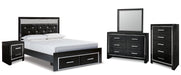 Kaydell Queen Upholstered Panel Storage Bed with Mirrored Dresser, Chest and Nightstand Huntsville Furniture Outlet