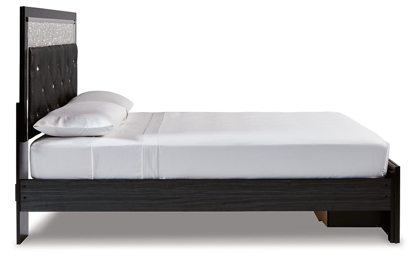 Kaydell Queen Upholstered Panel Storage Bed with Mirrored Dresser Huntsville Furniture Outlet