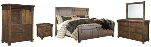 Lakeleigh Queen Panel Bed with Mirrored Dresser, Chest and Nightstand Huntsville Furniture Outlet
