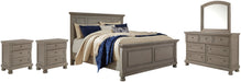 Lettner California King Panel Bed with Mirrored Dresser and 2 Nightstands Huntsville Furniture Outlet