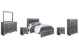 Lodanna Queen Panel Bed with 2 Storage Drawers with Mirrored Dresser, Chest and 2 Nightstands Huntsville Furniture Outlet