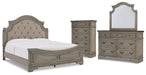 Lodenbay California King Panel Bed with Mirrored Dresser and Chest Huntsville Furniture Outlet
