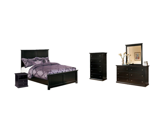 Maribel Queen Panel Bed with Mirrored Dresser, Chest and Nightstand Huntsville Furniture Outlet