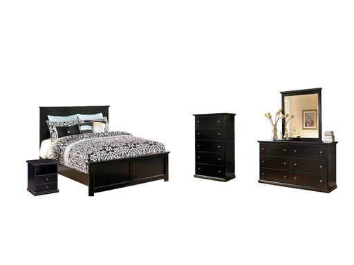 Maribel Queen Panel Bed with Mirrored Dresser, Chest and Nightstand Huntsville Furniture Outlet