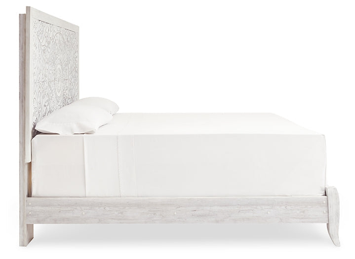 Paxberry King Panel Bed with Mirrored Dresser Huntsville Furniture Outlet