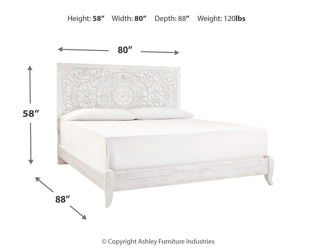 Paxberry King Panel Bed with Mirrored Dresser Huntsville Furniture Outlet