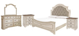 Realyn California King Upholstered Panel Bed with Mirrored Dresser and 2 Nightstands Huntsville Furniture Outlet