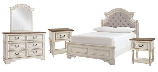 Realyn Full Panel Bed with Mirrored Dresser and 2 Nightstands Huntsville Furniture Outlet