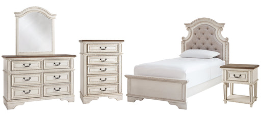 Realyn Twin Panel Bed with Mirrored Dresser, Chest and Nightstand Huntsville Furniture Outlet