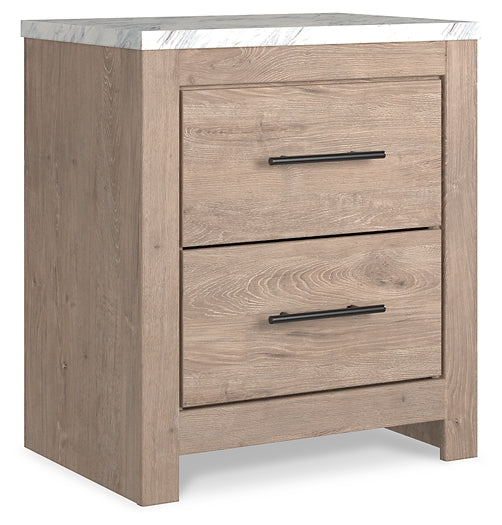 Senniberg Queen Panel Bed with Mirrored Dresser, Chest and Nightstand Huntsville Furniture Outlet