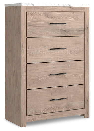 Senniberg Queen Panel Bed with Mirrored Dresser, Chest and Nightstand Huntsville Furniture Outlet