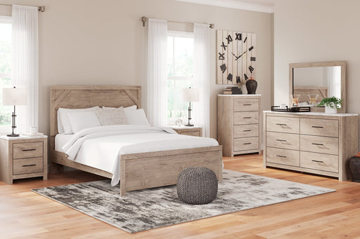 Senniberg Queen Panel Bed with Mirrored Dresser, Chest and Nightstand Huntsville Furniture Outlet