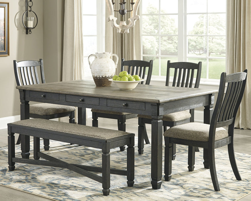 Tyler Creek Dining Table and 4 Chairs and Bench Huntsville Furniture Outlet