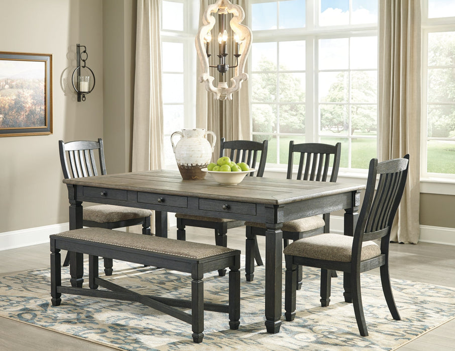 Tyler Creek Dining Table and 4 Chairs and Bench Huntsville Furniture Outlet