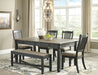 Tyler Creek Dining Table and 4 Chairs and Bench Huntsville Furniture Outlet