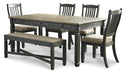 Tyler Creek Dining Table and 4 Chairs and Bench Huntsville Furniture Outlet