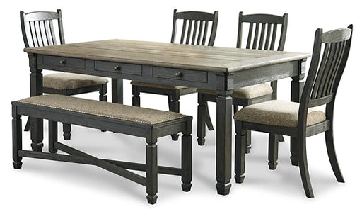 Tyler Creek Dining Table and 4 Chairs and Bench Huntsville Furniture Outlet